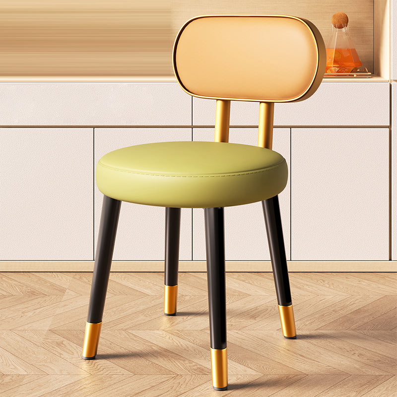 Contemporary Nordic Round Rectangular Carbon Steel Napa Leather Dining Chair Backrest For Dining Room