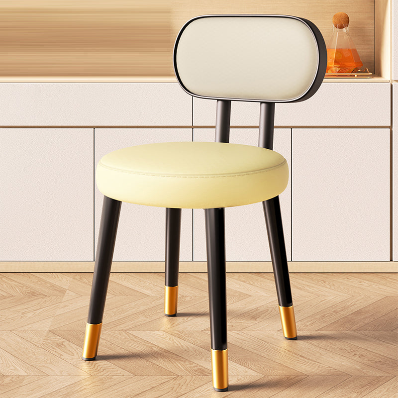 Contemporary Nordic Round Rectangular Carbon Steel Napa Leather Dining Chair Backrest For Dining Room