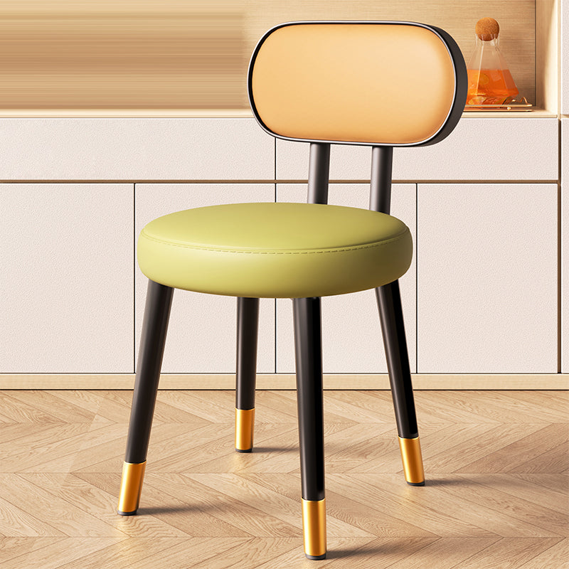 Contemporary Nordic Round Rectangular Carbon Steel Napa Leather Dining Chair Backrest For Dining Room