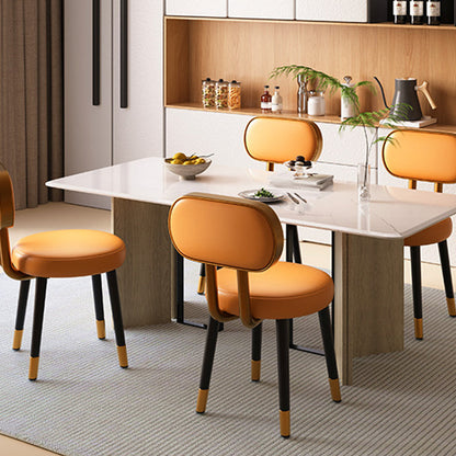 Contemporary Nordic Round Rectangular Carbon Steel Napa Leather Dining Chair Backrest For Dining Room