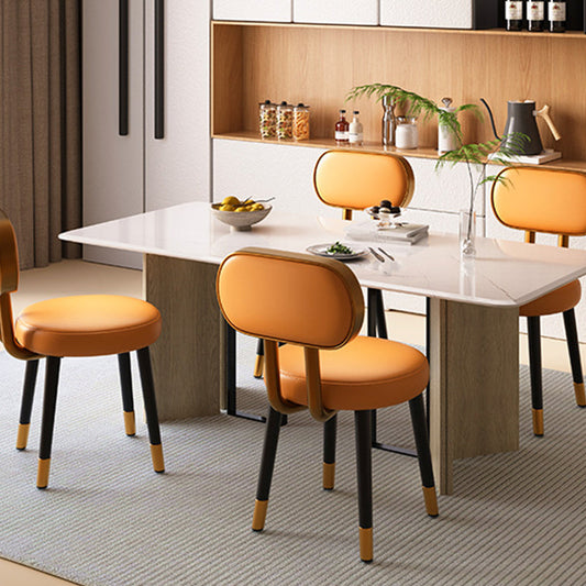 Contemporary Nordic Round Rectangular Carbon Steel Napa Leather Dining Chair Backrest For Dining Room