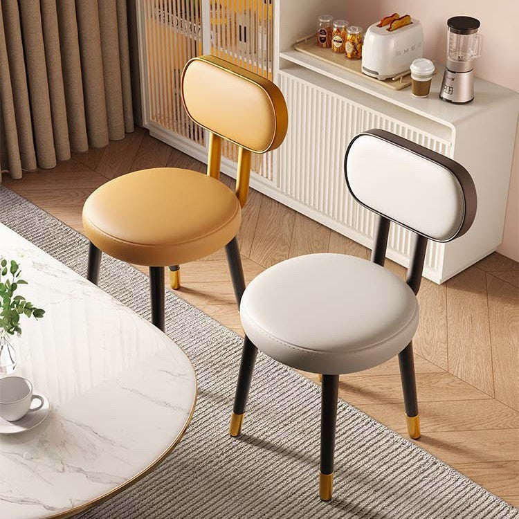 Contemporary Nordic Round Rectangular Carbon Steel Napa Leather Dining Chair Backrest For Dining Room