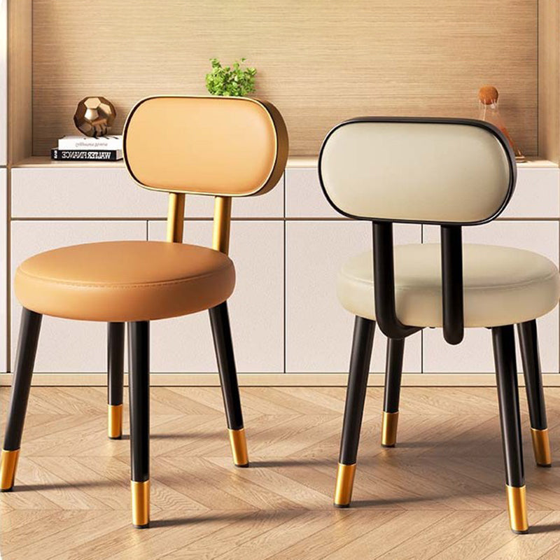 Contemporary Nordic Round Rectangular Carbon Steel Napa Leather Dining Chair Backrest For Dining Room