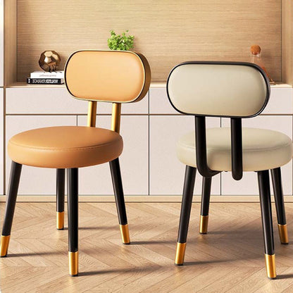 Contemporary Nordic Round Rectangular Carbon Steel Napa Leather Dining Chair Backrest For Dining Room