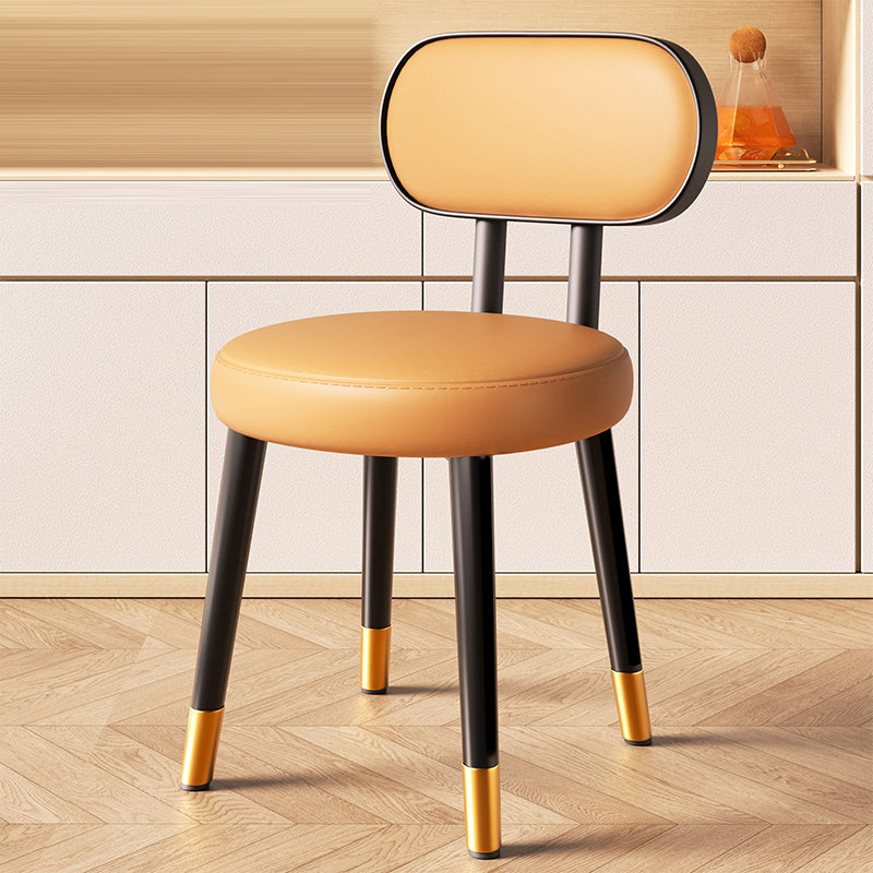 Contemporary Nordic Round Rectangular Carbon Steel Napa Leather Dining Chair Backrest For Dining Room