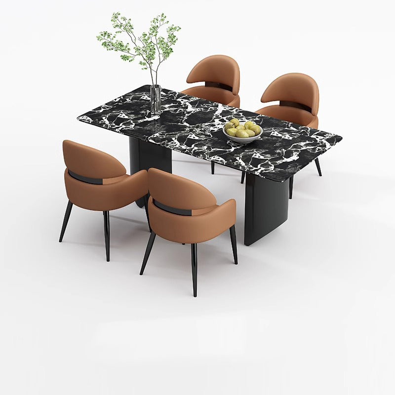 Modern Minimalist Square Curved Metal Leather Dining Chair Backrest Armrest For Dining Room