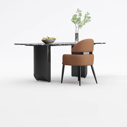 Modern Minimalist Square Curved Metal Leather Dining Chair Backrest Armrest For Dining Room