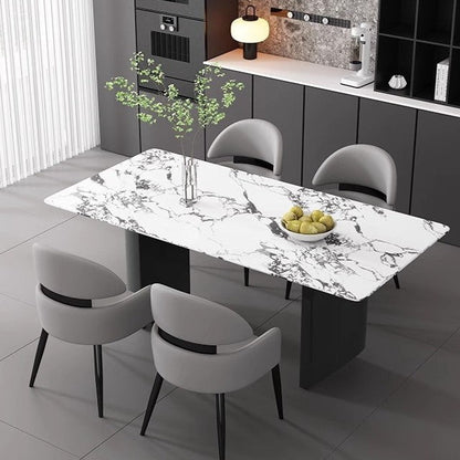 Modern Minimalist Square Curved Metal Leather Dining Chair Backrest Armrest For Dining Room