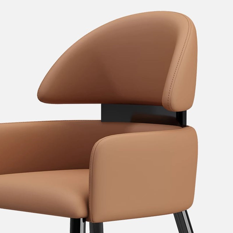 Modern Minimalist Square Curved Metal Leather Dining Chair Backrest Armrest For Dining Room