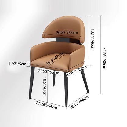 Modern Minimalist Square Curved Metal Leather Dining Chair Backrest Armrest For Dining Room