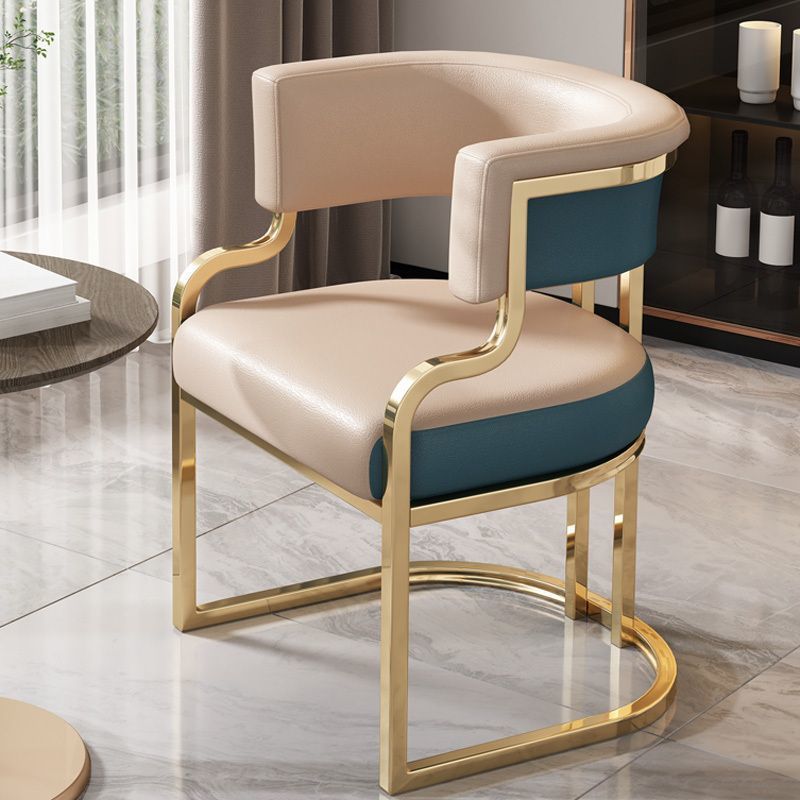 Modern Luxury Curved Semicircle Metal Leather Dining Chair Backrest Armrest For Dining Room