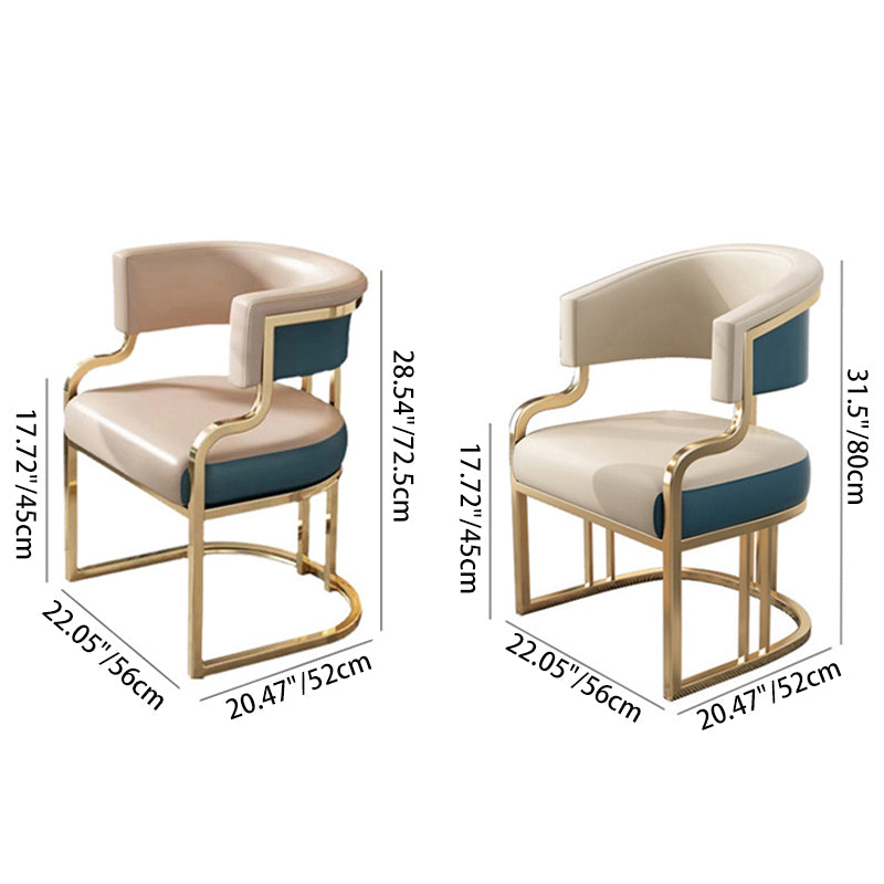 Modern Luxury Curved Semicircle Metal Leather Dining Chair Backrest Armrest For Dining Room