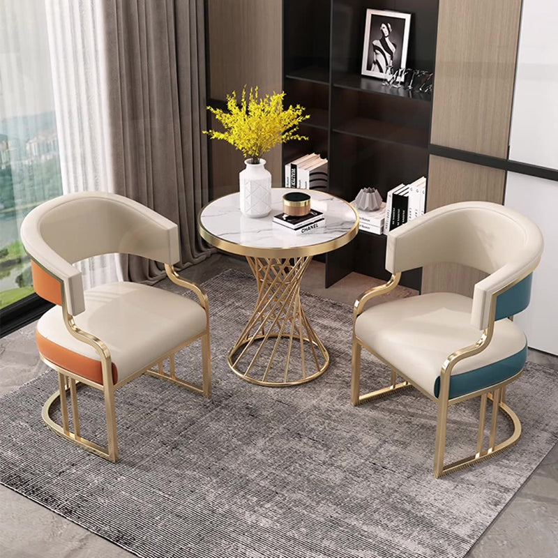 Modern Luxury Curved Semicircle Metal Leather Dining Chair Backrest Armrest For Dining Room