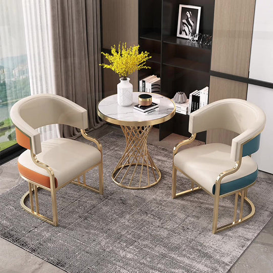 Modern Luxury Curved Semicircle Metal Leather Dining Chair Backrest Armrest For Dining Room