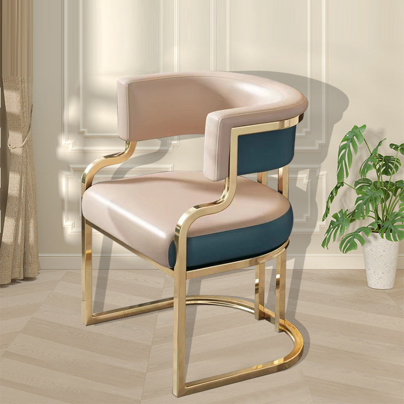 Modern Luxury Curved Semicircle Metal Leather Dining Chair Backrest Armrest For Dining Room