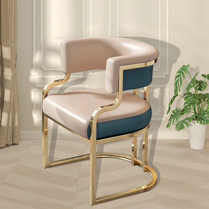Modern Luxury Curved Semicircle Metal Leather Dining Chair Backrest Armrest For Dining Room