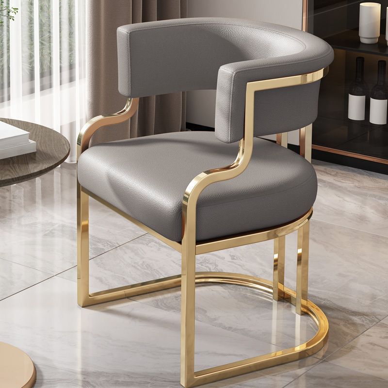 Modern Luxury Curved Semicircle Metal Leather Dining Chair Backrest Armrest For Dining Room