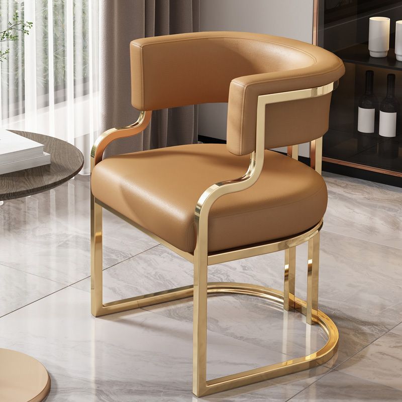 Modern Luxury Curved Semicircle Metal Leather Dining Chair Backrest Armrest For Dining Room
