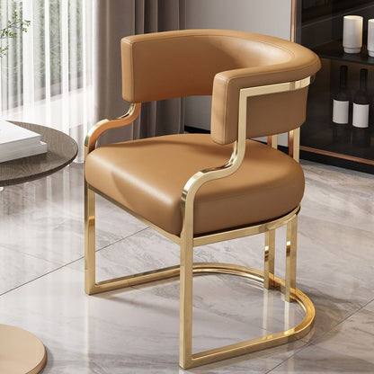 Modern Luxury Curved Semicircle Metal Leather Dining Chair Backrest Armrest For Dining Room