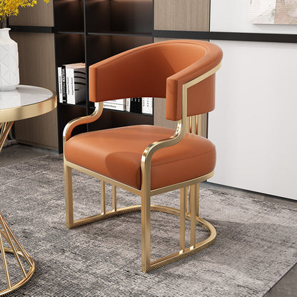 Modern Luxury Curved Semicircle Metal Leather Dining Chair Backrest Armrest For Dining Room