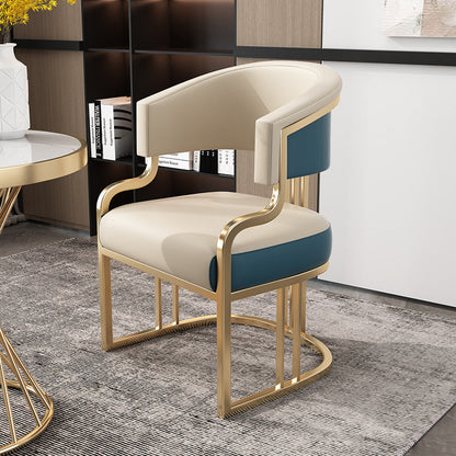 Modern Luxury Curved Semicircle Metal Leather Dining Chair Backrest Armrest For Dining Room