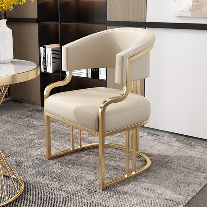 Modern Luxury Curved Semicircle Metal Leather Dining Chair Backrest Armrest For Dining Room