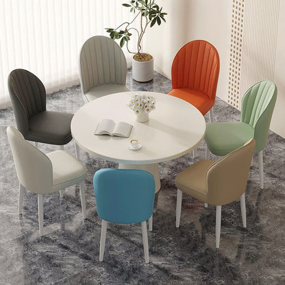 Contemporary Nordic Shell Square Oval Carbon Steel Faux Leather Dining Chair Backrest For Dining Room