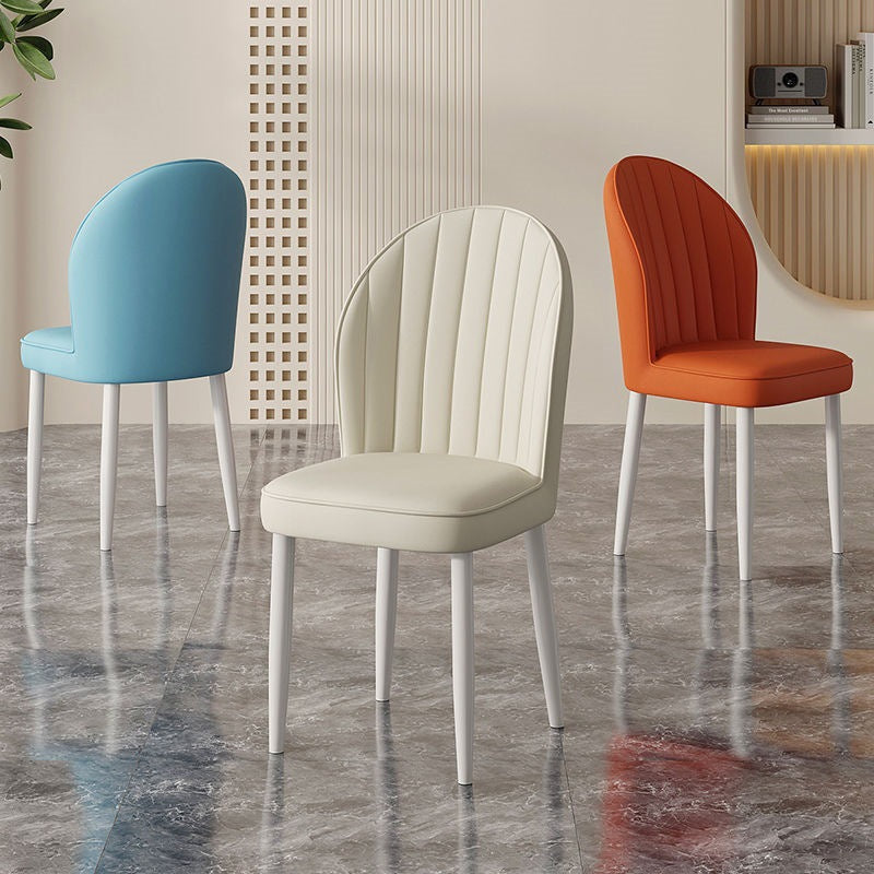 Contemporary Nordic Shell Square Oval Carbon Steel Faux Leather Dining Chair Backrest For Dining Room