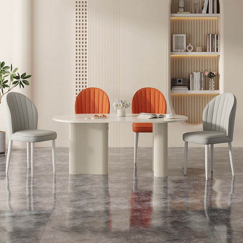 Contemporary Nordic Shell Square Oval Carbon Steel Faux Leather Dining Chair Backrest For Dining Room