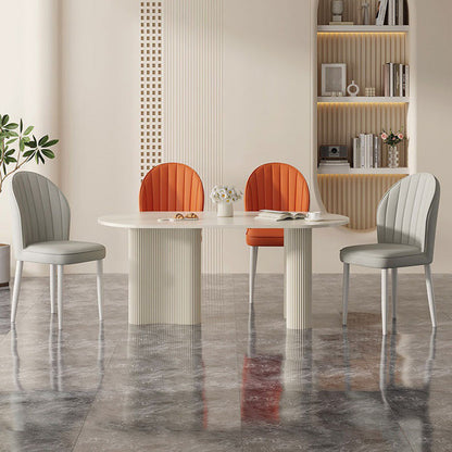 Contemporary Nordic Shell Square Oval Carbon Steel Faux Leather Dining Chair Backrest For Dining Room