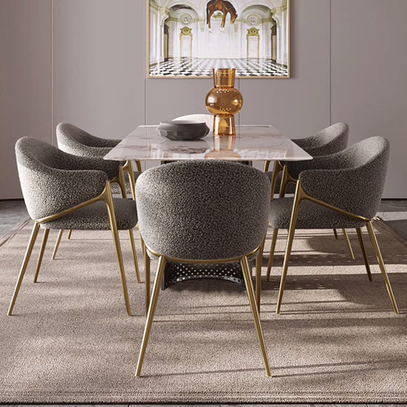 Modern Minimalist Square Curve Stainless Steel Lambswool Velvet Dining Chair Backrest Armrest For Dining Room