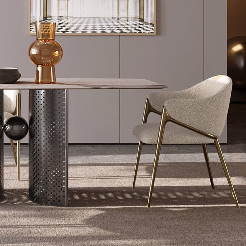 Modern Minimalist Square Curve Stainless Steel Lambswool Velvet Dining Chair Backrest Armrest For Dining Room
