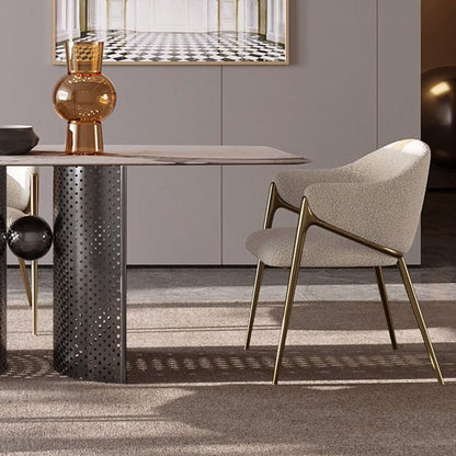 Modern Minimalist Square Curve Stainless Steel Lambswool Velvet Dining Chair Backrest Armrest For Dining Room