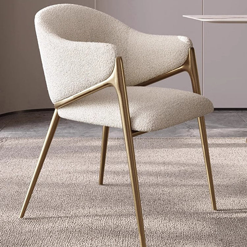Modern Minimalist Square Curve Stainless Steel Lambswool Velvet Dining Chair Backrest Armrest For Dining Room