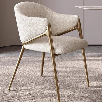 Modern Minimalist Square Curve Stainless Steel Lambswool Velvet Dining Chair Backrest Armrest For Dining Room