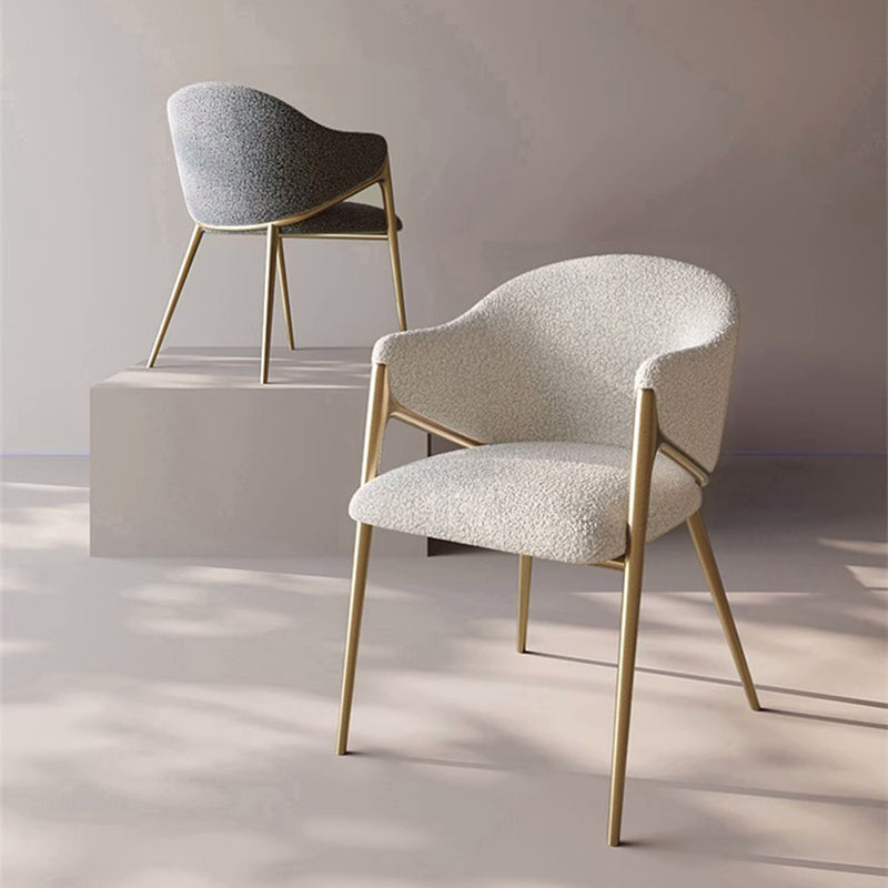 Modern Minimalist Square Curve Stainless Steel Lambswool Velvet Dining Chair Backrest Armrest For Dining Room