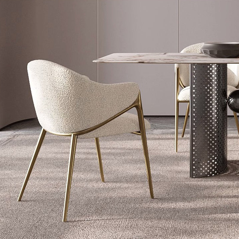 Modern Minimalist Square Curve Stainless Steel Lambswool Velvet Dining Chair Backrest Armrest For Dining Room