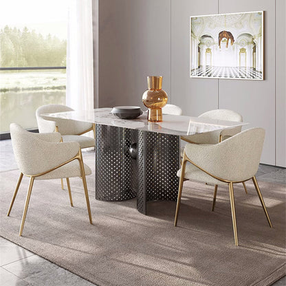 Modern Minimalist Square Curve Stainless Steel Lambswool Velvet Dining Chair Backrest Armrest For Dining Room