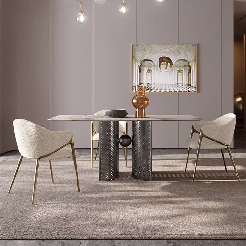 Modern Minimalist Square Curve Stainless Steel Lambswool Velvet Dining Chair Backrest Armrest For Dining Room