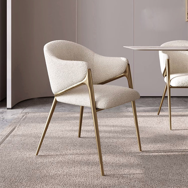 Modern Minimalist Square Curve Stainless Steel Lambswool Velvet Dining Chair Backrest Armrest For Dining Room