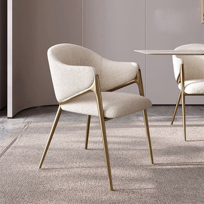 Modern Minimalist Square Curve Stainless Steel Lambswool Velvet Dining Chair Backrest Armrest For Dining Room