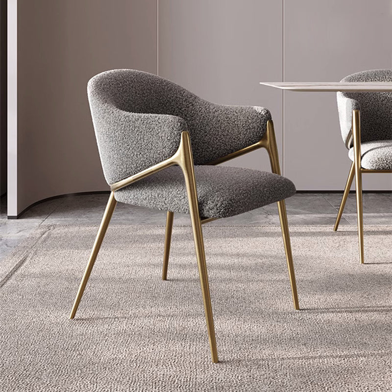 Modern Minimalist Square Curve Stainless Steel Lambswool Velvet Dining Chair Backrest Armrest For Dining Room