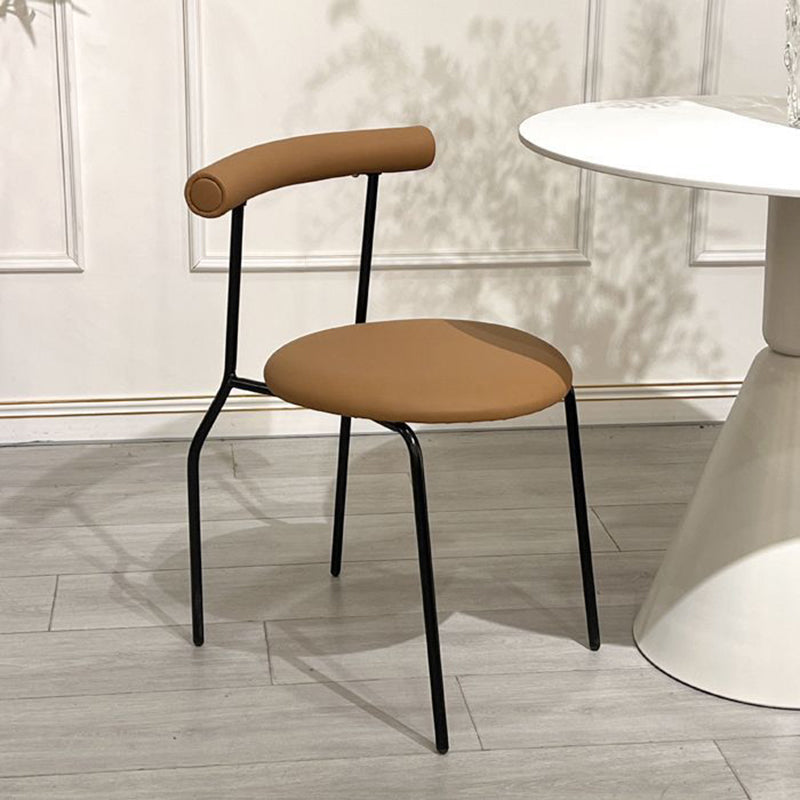Modern Mid-Century Round Curve Carbon Steel Faux Leather Dining Chair Backrest For Dining Room