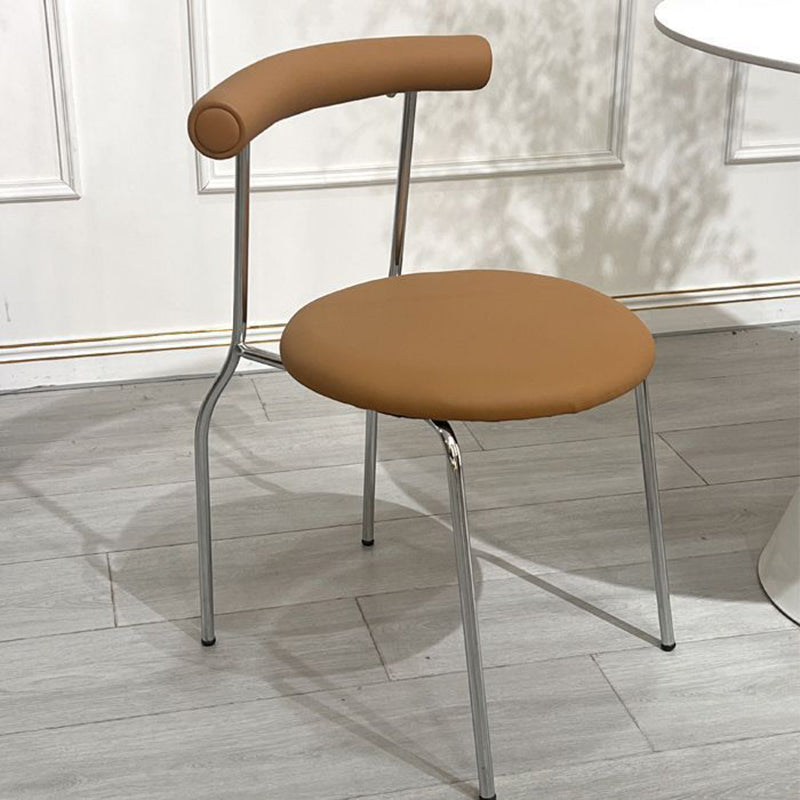 Modern Mid-Century Round Curve Carbon Steel Faux Leather Dining Chair Backrest For Dining Room