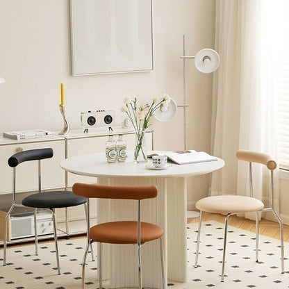 Modern Mid-Century Round Curve Carbon Steel Faux Leather Dining Chair Backrest For Dining Room