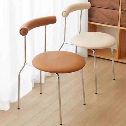 Modern Mid-Century Round Curve Carbon Steel Faux Leather Dining Chair Backrest For Dining Room