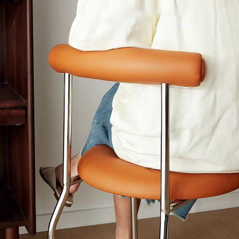 Modern Mid-Century Round Curve Carbon Steel Faux Leather Dining Chair Backrest For Dining Room