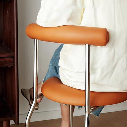 Modern Mid-Century Round Curve Carbon Steel Faux Leather Dining Chair Backrest For Dining Room