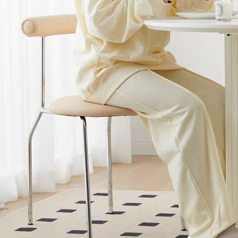 Modern Mid-Century Round Curve Carbon Steel Faux Leather Dining Chair Backrest For Dining Room