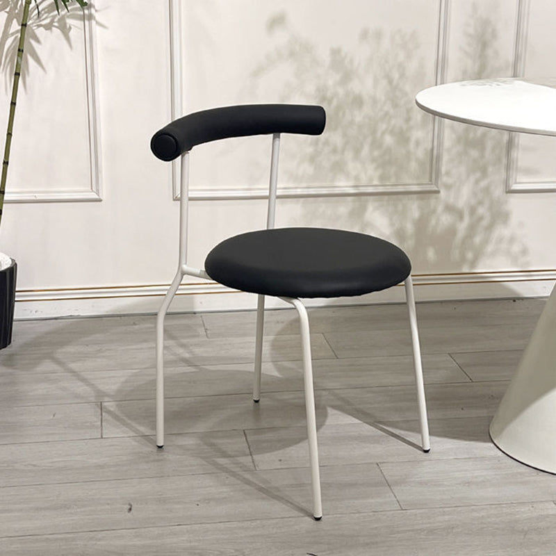 Modern Mid-Century Round Curve Carbon Steel Faux Leather Dining Chair Backrest For Dining Room